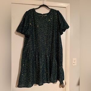Hayden LA sequin asymmetric puff sleeve dress | size 1X in green - NEW WITH TAGS
